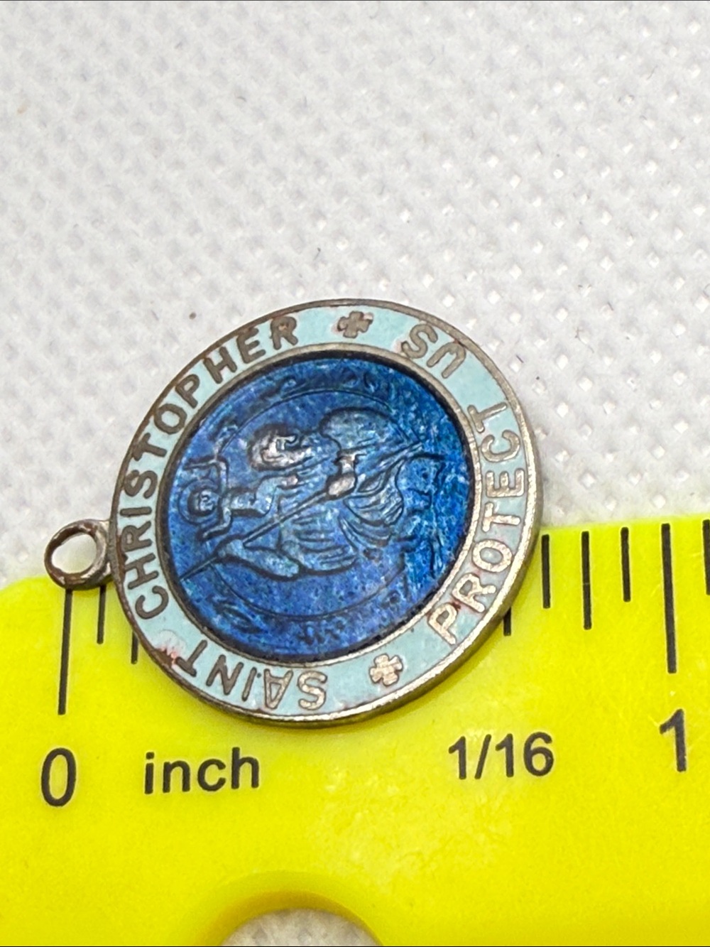Rare 1960’s Japan Saint Christopher Enamel Medal Pendant Blue White charm - Picture 6 of 10